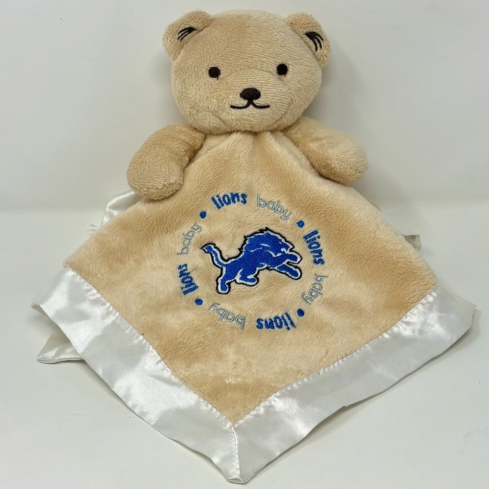 Baby Fanatic Tan Bear 13x13 Lovey Security Baby Blanket NFL Team Detroit Lions
